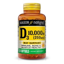 Mason Natural Vitamin D3 10000 IU 250 mcg, Supports Bone & Muscles, 30 Softgels picture