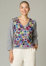 Talbots VTG womens 100% lambs wool embroidered flowers v-neck sweater size PL picture