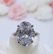 RARE 6.55 Ct Certified Oval Cut White Diamond 925 Silver Ring Treated picture