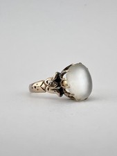 Antique Victorian 9k - 10k Rose Gold Cabochon Moonstone Engraved Claw Set Ring picture
