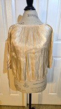 Vintage Chanel Metallic Pleated Sheer Blouse Champagne Gold picture