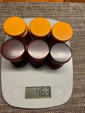 30 Vintage Cranberry Mustard Bakelite Backgammon Checkers 463 grams 39mm 9.5mm picture