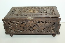 Antique Handmade Wood Fretwork Box Sewing Jewelry Carved 11 1/2