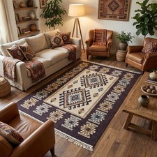 Turkish Kilim Rug, Boho Vintage Area Rug, Geometric Tribal Carpet Decor picture