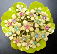 Beautiful Pastel Rhinestone Yellow Enamel Flower Vintage Pin Brooch picture