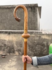 Vintage Style Wooden Walking Stick Carved Dragon - knope Handle Collectible Cane picture