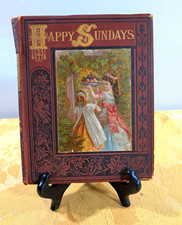 Antique 1876 Happy Sundays Illustrated Christian Gospel Stories Children Book 7F picture