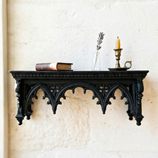 Black Gothic Wall Shelf Ledge, Wall Mounted Rectangle, 1 Shelf Open Face picture