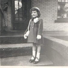 c1940s Dale Weaver Girl Coat Hat Purse Steps Porch Snapshot Photo Fashion Vtg 4