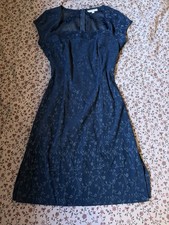 Vintage 90s Rampage Navy Blue Jacquard Mini Dress Square Neck Whimsigoth picture