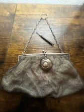 Antique 1907 -1912 Edwardian Sterling Sil.Mesh Compact Dance Purse Pencil & Puff picture