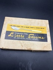 Vintage Viking Import Little Spoons Set 6 Stainless Steel Bamboo Handles MCM Box picture