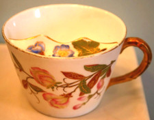 Antique ROYAL WORCESTER Porcelain Moustache Cup BLUSH IVORY Floral Gilt 1884 picture