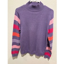 Vintage Y2K Pendleton Purple Striped Mock Neck Cotton Sweater M picture
