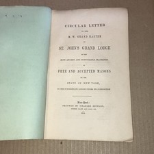 RARE 1854 Circular Letter ST. John’s Grand Lodge F.&A.M. of New York. Schismatic picture