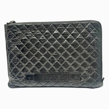 CHANEL Black Calfskin Leather Quilted Clutch  picture