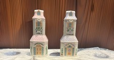 VTG 1993 Lenox Village Oil And Vinegar Cruet Bottle Set Pastel Porcelain House picture