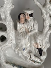 Early Staffordshire Figure Couple With Dog Pearlware Reticulated c1840 picture