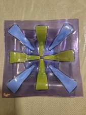 Higgins Mid Century Modern Fused Glass Dish Purple Blue Atomic Signed Tray. picture