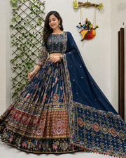 Bollywood Style Muslin Cotton Lehenga Choli Wedding Festival Dress Set picture