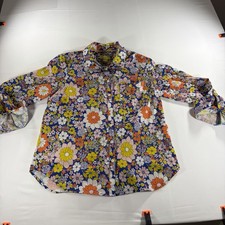 Maeve Anthropologie Women’s M Retro Floral Button Down Shirt Blue Boho picture