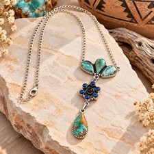 Royston Turquoise Lapis Lazuli 925 Sterling Silver Lariat Necklace 20