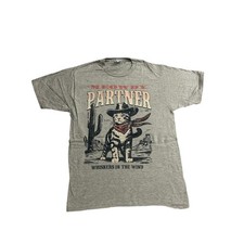 Port & Company Graphic Tee Mens Medium Gray Excellent Meowdy Partner Cowboy Cat picture