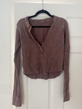 Free People FP One Colt Thermal Henley Womens XS Mauve Pink Waffle Knit picture
