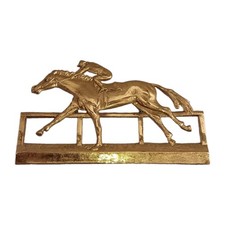Antique BRASS Jockey HORSE RACING Derby Equestrian Relief Plaque Decor 18
