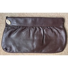 Etra Vintage Brown Genuine Leather Pleated Zipper Clutch Bag with Logo Charm picture