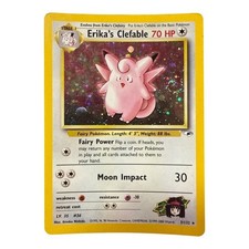 Pokemon Gym Heroes Erika's Clefable Stage 1  Holo Swirl  Rare 2000 Card  70HP picture