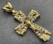 HUGE Gold Tone Crucifix Cross Pendant Jesus Clear Rhinestone Religious Jewelry picture