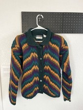 Vintage 80s 90s Hand-Loomed Mohair Cardigan Zigzag Marshall Field's Size M picture