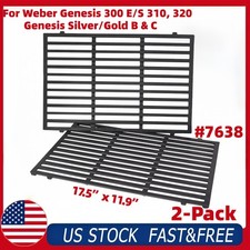 2-Pack 7638 Grill Grates for Weber Spirit 300 Genesis Silver Gold Cast Iron picture