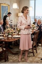 NWT Emma James Skirt Suit Size 16 Pink Floral Jacquard Blazer, A-Line Midi Skirt picture