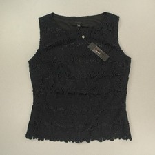 Talbots Women's Crochet Knit Lace Sleeveless Tank Top Size 6 Black Side Zip NWT picture