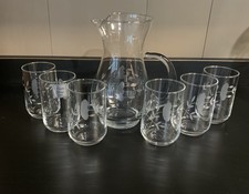 Vintage Princess House Heritage Juice Pitcher And 6 Flat Tumblers Set France  picture