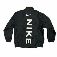 Vintage Nike Windbreaker Jacket Black White Big Back Swoosh Spellout 90s Y2K picture