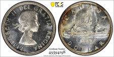1953 CANADA SILVER $1 DOLLAR SHOULDER FOLD SWL PCGS MS-63 picture