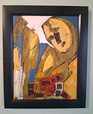 original abstract expressionist portrait painting of woman signed framed picture
