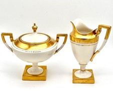 Antique American Belleek  Lenox Art Deco Pedestal Lidded Sugar & Creamer picture