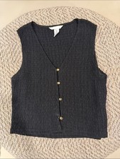 H&M Black Textured V-Neck Tank with Gold Buttons- M picture