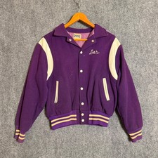 VTG 60's Chainstitch University of Scranton Varsity Jacket Purple Wool Leather M picture