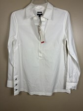 NWTs Talbots Non Iron White Cotton Popover Long Sleeve Tunic Shirt Size 2 picture