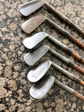 Antique Hickory Wood Shaft Golf 6 Club Gibson UK Iron Set  picture