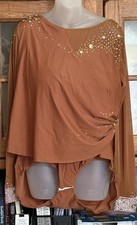 NWT 2X plus size custom made bronze country... Ballroom dance top gemstone picture