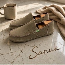 Sanuk Vagabond Mens Tan Woven Slip On Sidewalk Surfer Shoes SMF10113 Size 12 picture
