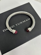 David 7mm Cable Cuff Bracelet 925 Sterling Silver Tourmaline & Diamond picture