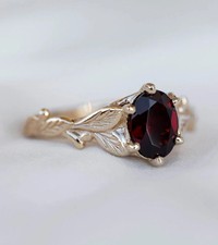 2.00 Ct Oval Cut Natural Garnet & Diamond Wedding Ring 14K Yellow Gold picture