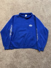 Vintage 90s Stussy NYLTLA Globe Sweatshirt XL Blue USA Flawed Cut Hood picture